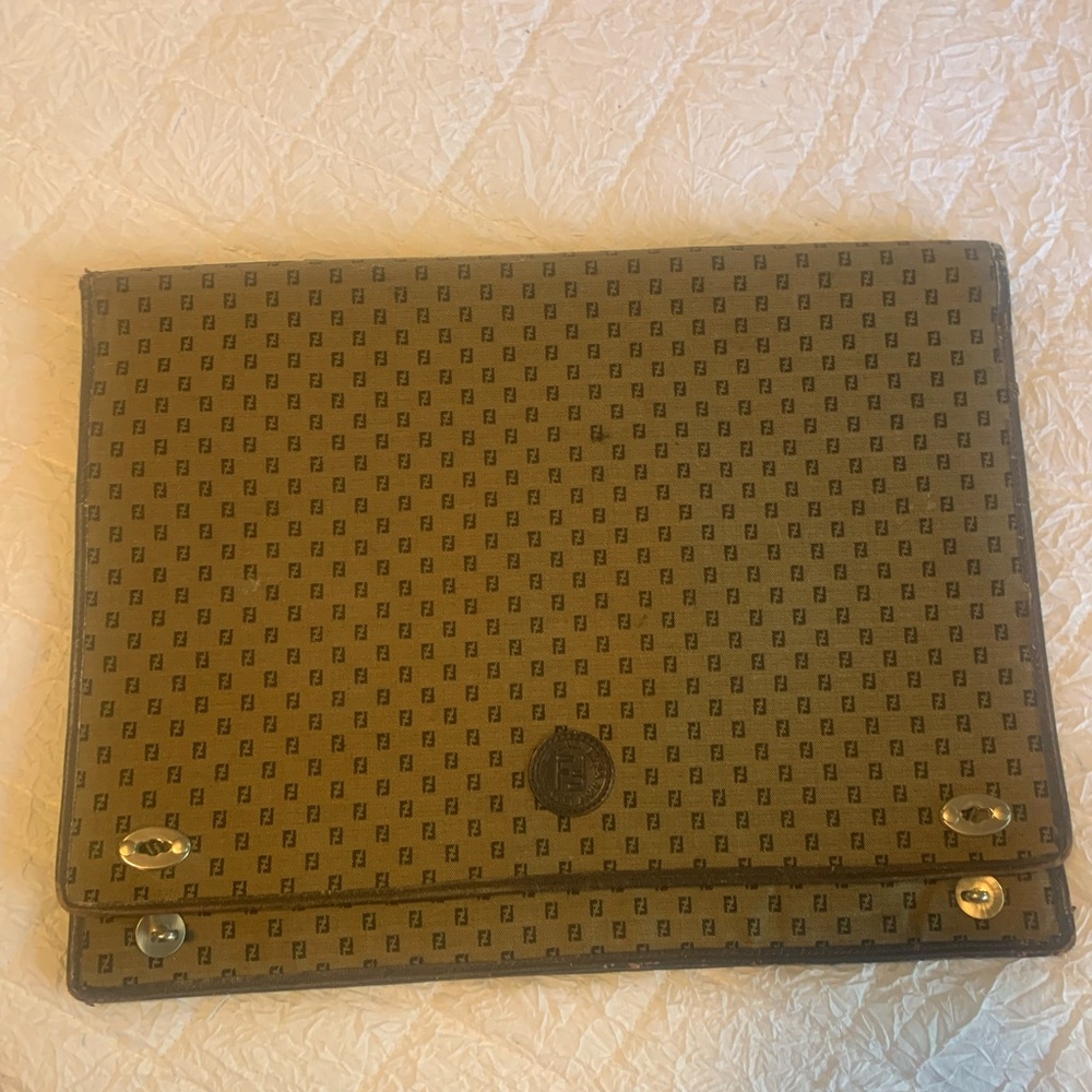 Fendi Brown Laptop Bag with Distinctive Pattern and Flap Closure